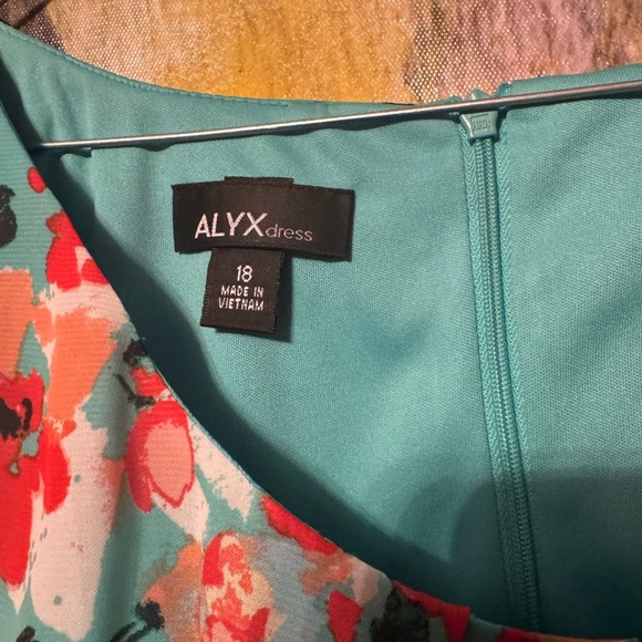 Alyx Teal and Red Floral Dress with Dark denim bottom and matching shoes - Picture 3 of 7